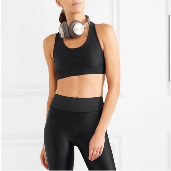 Koral Trainer 2-pc High Rise Blue Racer Stripe Metallic Leggings Bra Shiny XS - Picture 3 of 13